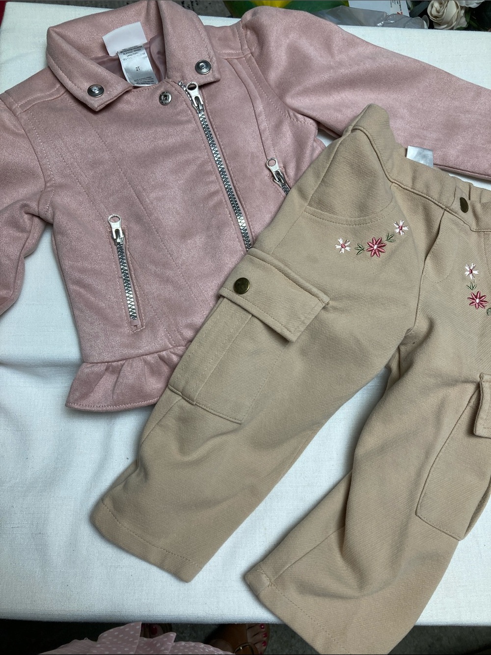 Little Lass Pink Jacket and Tan Floral Cargo Pants Girls Matching Set